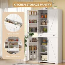 VOWNER Mueble de cocina VOWNER con 12 estantes en la puerta y 4 cajones, aparador, aparador, mueble alto de cocina con estantes regulables, 183x76x40cm