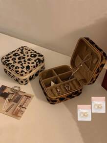 豹纹珠宝盒手拿珠宝耳钉戒指收纳盒小巧精致项链盒首饰架首饰整理器戒指耳环项链手链首饰配件首饰收纳袋生日礼物妈妈礼物