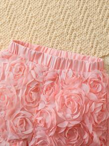 Bộ 2 món áo thun tay ngắn cổ vuông họa tiết hoa hồng 3D cho bé gái và quần short - Nhiều màu - Xem 7