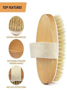 1支天然鬃毛身体去角质刷，柔软SPA级干湿两用身体刷，家居浴室装饰，返校季必备