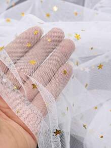 1pc Star & Moon Hexagonal Tulle Fabric, Handmade DIY Headpiece, Clothing, Dress, Flower Packaging, Soft Tulle
