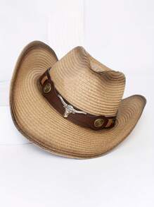 西式牛仔草帽 户外遮阳帽 广场舞牛头沙滩帽 软呢帽 - 牛頭 - 查看 3