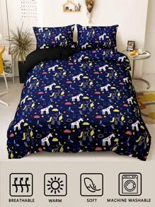 3 件套星云独角兽羽绒被套（1 个羽绒被套 + 2 个枕套，不含填充物），卡通，可爱，有趣，日常使用，涤纶纤维柔软亲肤，全年卧室使用