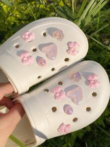 12 Peças/Conjunto Fitas e Flores Decorativas Destacáveis Fofinhas e Versáteis em Rosa, Adequadas para Sandálias, Sapatos de Praia, Bolsas, Presente Perfeito para o Dia dos Namorados