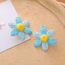 2pcs Set Fashionable Six-Petal Flower Rattan Braided Earrings, Beach Resort Style Accessories For Women