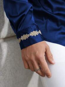 Men's Casual Embroidered Long Sleeve Shirt, Suitable For Party