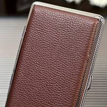 1PC Slim Extended Cigarette Case For 20 Cigarettes 5.5mm Fashion Metal Leather Ultra-Thin Flip Cover Cigarette Case - 1件 粉紅色 - 查看 8