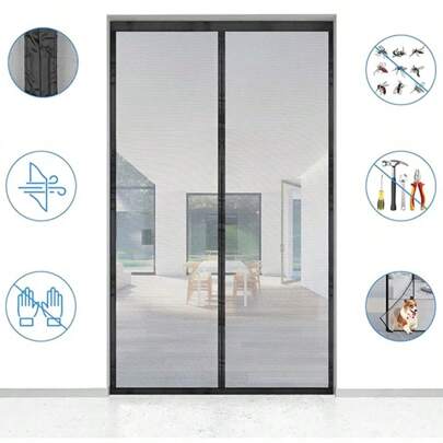 Magnetic Fly Screen Balcony Door, Stronger Magnets, Fly Screen Doors, No Drilling, Insect Protection Balcony Door, for Balcony Door/Patio Door, Black