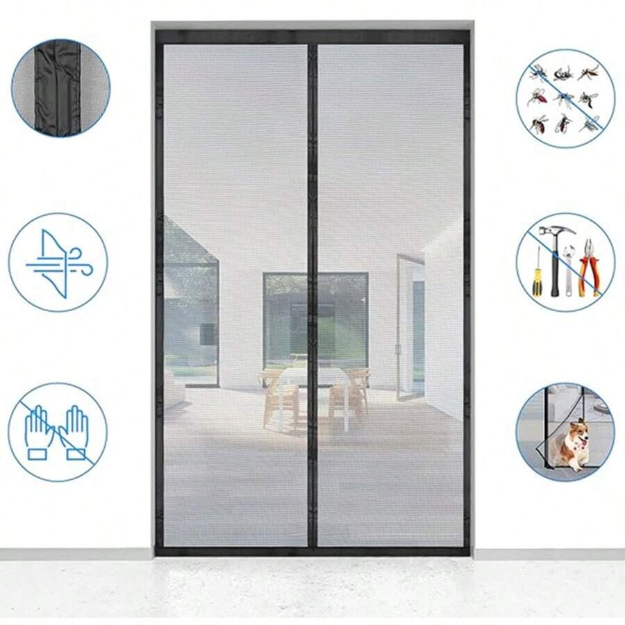 Magnetic Fly Screen Balcony Door, Stronger Magnets, Fly Screen Doors, No Drilling, Insect Protection Balcony Door, For Balcony Door/Patio Door, Black - màu đen - Xem 1