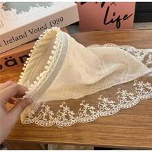 Vintage Dreieck Schal aus Spitze, französischer Streamer Stirnband Sonnenschutz Dutt Hut Seidenschal Damenschal, pastoral elegantes Stirnband, Spitzenrand Haarzubehör, Haarband, Haarreifen