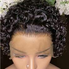 Pixie Cut Curly Human Hair Wigs Ginger 350 Short Curly Lace Front Human Hair Wigs For Women 6 Inch 13x1 Transparent Lace Frontal Wigs Water Wave Dark Rooted To Ginger Orange Color - Natural Black - 查看 2