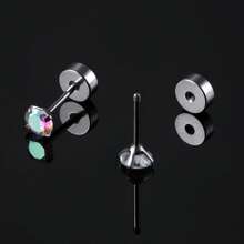 5 Pairs 4mm Gold Titanium Stud Earrings Women Men Stud Earrings For Sensitive Ears Rainbow 5A Cubic Zirconia Earrings Hypoallergenic 20G Flat Back Piercing Sleep Cartilage Earrings Set - 5 Pairs Of Mixed-color  Earrings - View 5