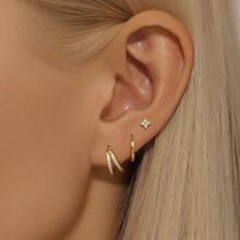 3 pièces Ensemble de boucles d'oreilles créoles en acier inoxydable pour femmes, plaqué or 18 carats, boucles d'oreilles rondes Huggie avec zirconium en forme d'étoile, bijoux de mariage