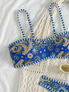 2pcs Women Printed Swimsuit With Detachable Strap Padded Bikini Set, Suitable For Island Vacation And Photography - Multicolor - View 3