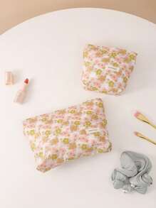 Ditsy Floral 大容量化妆包、便携式收纳袋、大开口洗漱包，可装口红、护肤品、化妆必需品 - 彩色 - 查看 3