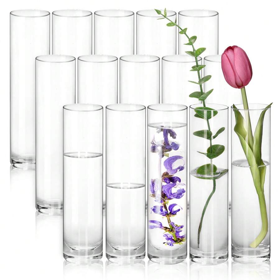 Tomnk 15/30/50pcs Glass Vases For Centerpieces, 7.5in Slim Flower Vases Wedding Table Decor For Single Rose Vases Bulk, Home Aesthetic Desk Decor, Party Decorations, Mother's Day Decor, Ideal Mother's Day Gift - 透明 - 查看 1