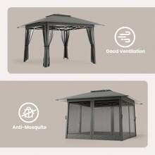 13x13 Pop Up Gazebo Tent With Mosquito Netting, Outoor Canopy Tent With 4 Sandbags, 8 Stakes, 4 Ropes, Roller Bag, Pop Up Canopy Tent For Lawn Backyard Garden Deck,Outdoor Furniture - 灰色 - 查看 5