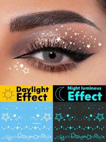 1 件夜光和白墨水夜光原创身体艺术临时纹身贴纸，闪亮星眼设计，闪亮面部和身体防水假纹身，持续 2-5 天，遮盖疤痕，适用于手臂、手腕、肩膀、腿、腰部、颈部、手、胸部、大腿、手指、派对和生日惊喜礼物 - 彩色 - 查看 10