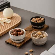 [Bộ 3 món + Khay đựng hạt óc chó] Bát ăn nhẹ bằng gốm sứ tối giản Nhật Bản - Đĩa đựng hạt chống trượt/Bát tráng miệng trà chiều/Bát đựng salad trái cây, Màu Morandi, Có thể xếp chồng, An toàn với lò vi sóng và máy rửa chén, Bộ đồ ăn cho các buổi họp mặt gia đình - Nhiều màu - Xem 1