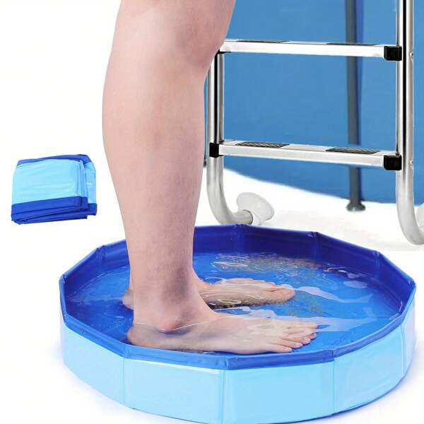 Vasca portatile pieghevole per il bagno dei piedi, adatta per l'ingresso della piscina, la spiaggia, all'aperto, vasca da bagno per i piedi pieghevole in composito PVC, un accessorio di pulizia per piscine necessario composto da più componenti