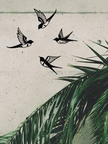 4 件鸟形金属墙饰，金属剪影燕子墙饰，适用于卧室、客厅、厨房、户外花园围栏装饰，金属墙饰，铁艺工艺品