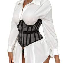 1 件女式修身腰拉链网眼塑身短款上衣，轻盈透气内衣，用于胸部支撑和塑形女式束身衣腰带，腰部训练器，腰部塑形，用于腰部瘦身和收腹控制万圣节服装