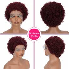 Pixie Cut Curly Human Hair Wigs Ginger 350 Short Curly Lace Front Human Hair Wigs For Women 6 Inch 13x1 Transparent Lace Frontal Wigs Water Wave Dark Rooted To Ginger Orange Color - 99J - 查看 7