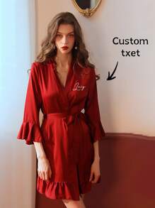 1 pieza Bata de kimono de satén con cinturón personalizada para mujer Bata de dormir de seda con escote en V y mangas acampanadas de 3/4, regalo para el Día de la Madre, boda, accesorios de boda, regalo para damas de honor