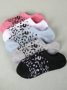 10 Pairs Assorted Leopard Print Patterned Ankle Socks And Boat Socks For Women