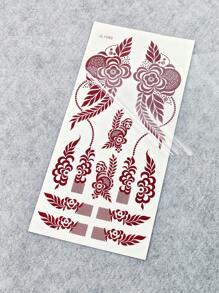 Tiebeauty 1 件花朵指甲花纹身贴纸棕色防水手部纹身贴纸女士派对贴花 Mehndi 设计 - 棕色 - 查看 8