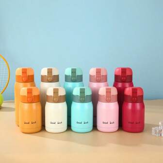 1 件创意迷你可爱不锈钢双层隔热玻璃杯，带背带和独特弹跳设计水瓶，适合返校使用