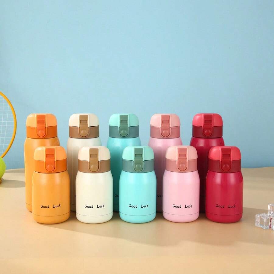 1 件创意迷你可爱不锈钢双层隔热玻璃杯，带背带和独特弹跳设计水瓶，适合返校使用