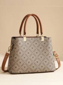 3 件套女士时尚手提包 - 带钱包的多功能休闲手提包，咖啡棕色，仿皮革，拉链开合，印花，带细绳设计 - 适合女士 - 适合日常使用、购物、约会 - 送给她的完美礼物 - 棕色 - 查看 4