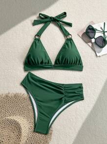 Women Green Lacing Sexy Bikini Set - Green - View 1