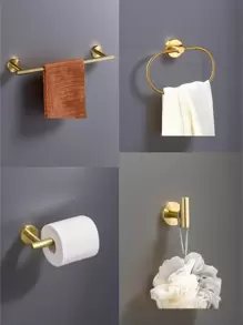 1pc Bathroom Towel Rack Holder, Black Stainless Steel Round Towel Bar, Toilet Paper Organizer, Bathroom Accessories