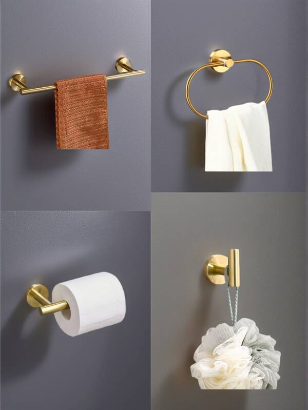 1 pieza Toallero de baño, barra redonda de toallas de acero inoxidable negro, organizador de papel higiénico, accesorios de baño