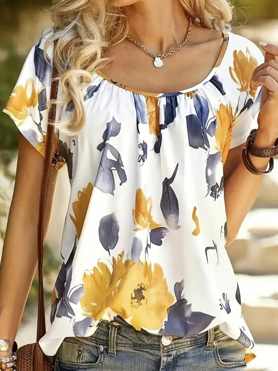 Blouse décontractée à imprimé floral pour femmes grande taille - Multicolore - Voir 1