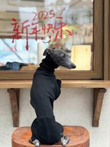 Italian Greyhound & Whippet 4-Leg Fleece Jumpsuit, Soft & Comfortable Multi-Color Hoodies Suitable For Medium & Large Dogs, Elastic Solid Color Outdoor & Indoor Apparel - Black - View 4