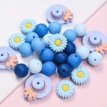 30 件波西米亚雏菊蝴蝶结帽硅胶珠圆花硅胶散珠 DIY 工艺品适用于制作笔、钥匙链、项链、手链