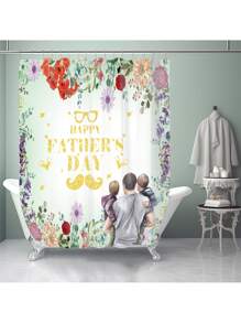 1pc/4pcs Father's Day Printed Multifunctional Decorative Bathroom Waterproof Shower Curtain With 12 Hooks, Bathroom Non-Slip Mat, U-Shaped Floor Mat And Round Toilet Seat Cover, Bathroom Set For All Scenarios Back To School