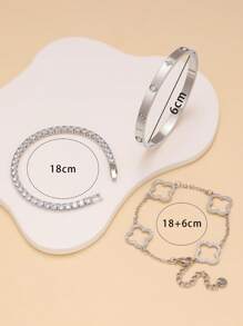 Pulsera de acero inoxidable con trébol de cuatro hojas de circonita en estilo retro personalizado, joyería de uso diario para mujeres
