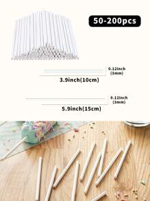 50/100/200 White Lollipop Sticks, 3.93-Inch Paper Stick Straws, Used For Cake Sticks, Cupcake Decorations, Candy Melting, Chocolate, Cookies, Desserts (Diameter 3mm), Wedding Party Gift Packaging - Multicolor - View 2