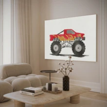 1pc Framed Canvas Wall Art, Truck Decor, Beach Truck Cartoon Red Truck Farmhouse Canvas Painting, Boys Bedroom Art Print Canvas Poster, Ideal Gift For Bedroom Living Room Hallway Dorm Wall Decor - Multicolor - View 6