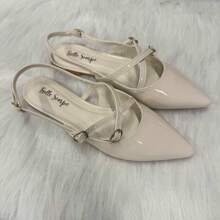 Women's SlingBack Patent Leather Comfortable Casual Flat Sandals With Buckle - Màu be - Xem 1