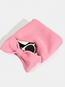 حقيبة يد مزينة بالفيونكة ، حقيبة معصم للبنات بتصميم قلب بلون الوردي والسحب، قماش قطني جميل، وصول جديد لعام 2025