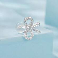 bamoer 1 件单色 925 纯银蝴蝶结耳夹 适合女士少女 个性方晶锆石镀铂金优雅耳夹