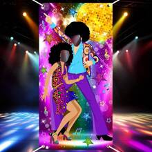 2D Door Banner Retro Disco Party Banner With Cut Out Faces - 70s Theme Photobooth Backdrop, Jewel Design, Versatile Decor, No Electricity Required - Multicolour - View 1