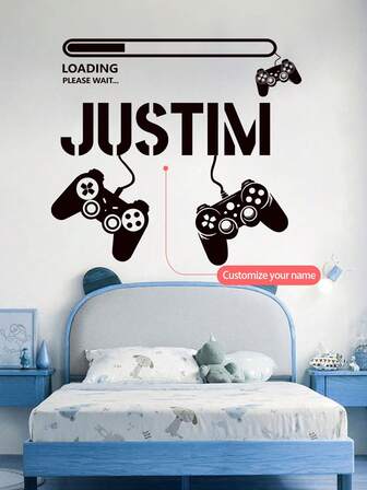 1PC-120*30CM, Retro Game Console Wall Stickers, Pixel Game Controller Stickers, Mosaic Retro Game Font, Broken Wall Effect Wall Stickers – Personalized Name Decals For Kids – Video Game Controller & Pixel Art Theme Room Decor