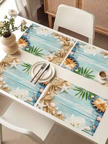 4pcs/6pcs Beach Vacation Style Marine Series Placemat, Starfish And Shell Design For Restaurant Decor - Multicolor - View 2