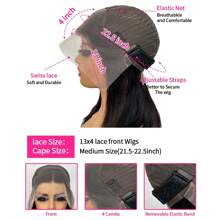 WALSDI 自然黑色 14 英寸鲍勃假发 200% 密度 13x4 透明蕾丝前部自然外观假发 女士蓬松波浪无胶假发蕾丝闭合假发 预拔婴儿头发自然发际线假发 - 彩色 - 查看 11